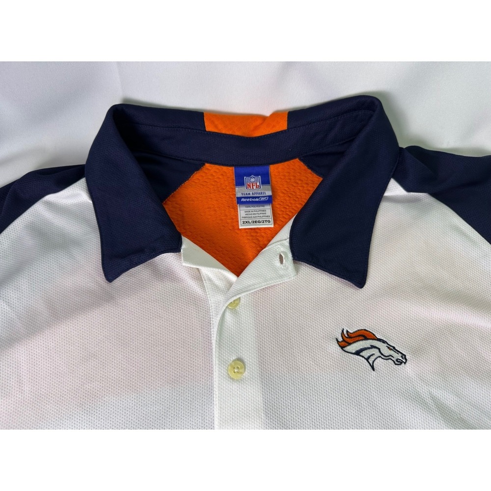 NFL Denver Broncos Reebok Polo Shirt Mens 2XL Team Apparel Orange Blue